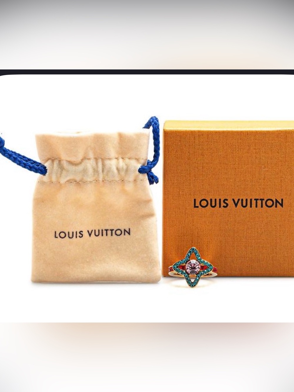 LOUIS VUITTON 🌟Gold  Rhinestone Berg Eye Candy Ring Size L*US 8**No callouts-